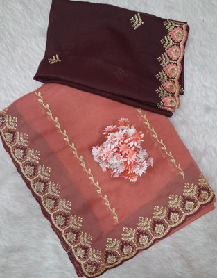 shrijamyaham Embroidered, Floral Print Leheria Georgette Saree(Mustard)