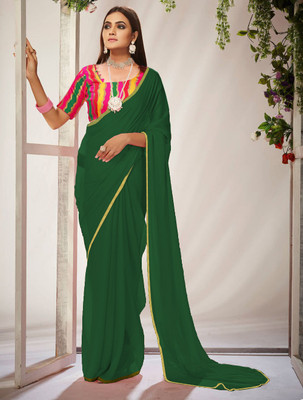 Sareez House Solid/Plain Bollywood Chiffon Saree(Dark Green)