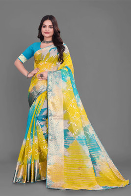 Aarunika fashion Solid/Plain Bollywood Organza Saree(Light Blue)