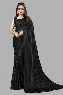 Snija Fashion Solid/Plain Kalamkari Viscose Rayon Saree(Black)