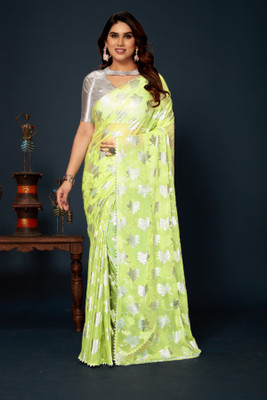Prutha Fashions Printed Daily Wear Lycra Blend Saree(Light Green)
