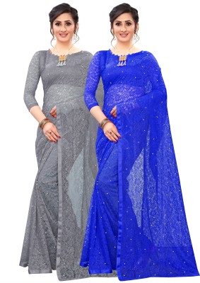 LOROFY Embellished Bollywood Net Saree(Pack of 2, Multicolor)