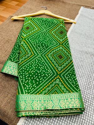 georgette Printed Bandhani Georgette Saree(Green)