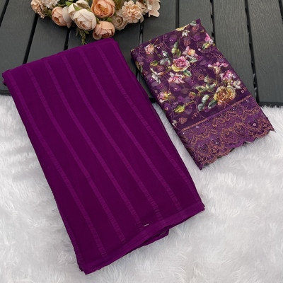 Sanskriti Synthetics Solid/Plain Handloom Chiffon Saree(Magenta)