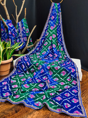 maayro Printed Bandhani Georgette Saree(Blue)