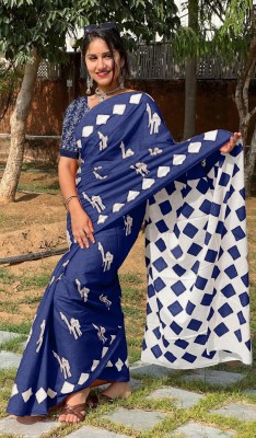 MANDODARI Printed Bhagalpuri Pure Cotton Saree(Blue)