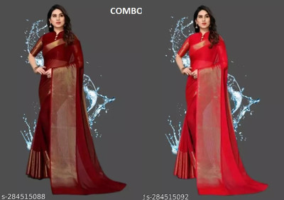 Vragi Solid/Plain Bollywood Chiffon Saree(Pack of 2, Multicolor)
