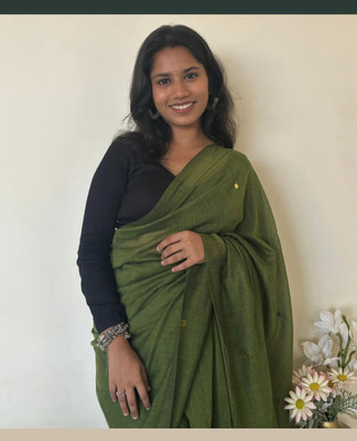Sandhyatara Woven Handloom Cotton Blend Saree(Dark Green)