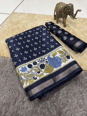 Vihan Fab Printed Kalamkari Mulmul Saree(Black)