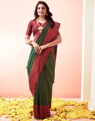 SIRIL Woven Kanjivaram Art Silk, Pure Silk Saree(Dark Green, Maroon)