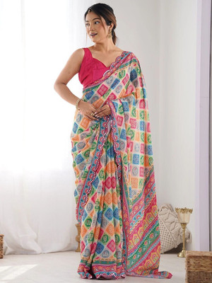 RAJESHWAR FASHION Digital Print, Printed Daily Wear Georgette Saree(Multicolor)