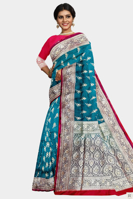sijilieen Woven, Embellished Banarasi Satin Saree(Blue, Magenta)
