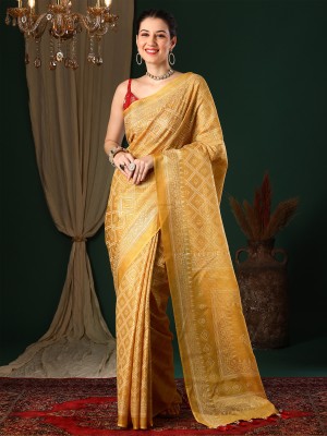 Sareemall Printed Bollywood Cotton Blend Saree(Yellow)