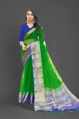 Aarunika SST Woven Bollywood Organza Saree(Dark Green)