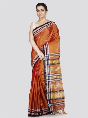 PinkLoom Woven Handloom Cotton Silk Saree(Orange)