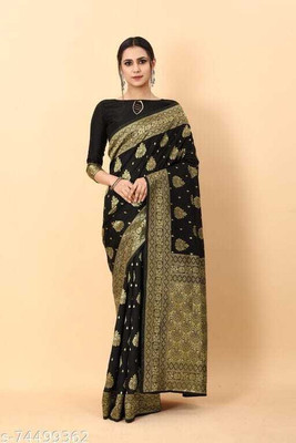 Amrut Collection Woven Banarasi Jacquard Saree(Black)