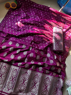 Garbguru Woven Mekhela Chador Pure Silk Saree(Purple)