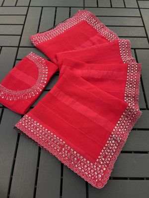 ISHWA CREATION Embellished Bollywood Georgette Saree(Red)