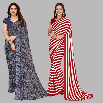 Anand Sarees Floral Print, Polka Print, Ombre, Printed Bollywood Georgette Saree(Pack of 2, Red, Blue)