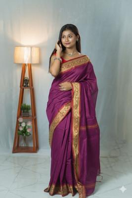 MAHAKAL ENTERPRISE Solid/Plain Handloom Cotton Blend Saree(Purple)