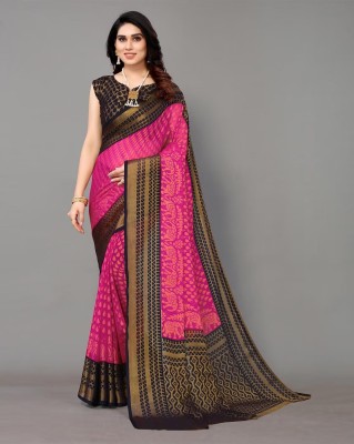 Ghan Sals Woven, Printed, Self Design, Floral Print Bollywood Brasso Saree(Pink)