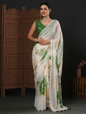 ANOUK Printed Bollywood Georgette Saree(White)