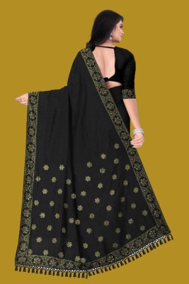 Rudra Fab Embellished Banarasi Art Silk, Chanderi Saree(Black)