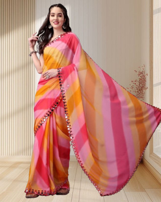 Jayu Striped Bandhani Georgette Saree(Multicolor)
