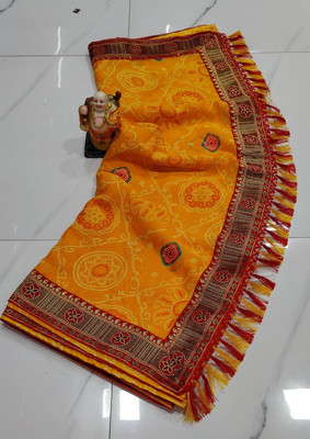 SHIV COLLECTION Printed Bandhani Georgette Saree(Yellow)