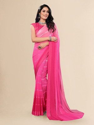 Moda Rapido Striped Daily Wear Satin Saree(Pink)