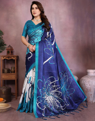 YASHIKA Printed Bollywood Art Silk Saree(Blue)