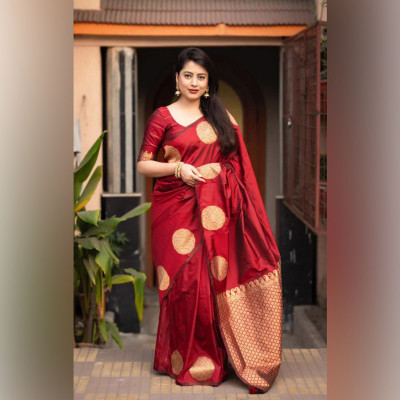 PRANJAL ART Color Block Bollywood Jacquard, Art Silk Saree(Maroon)