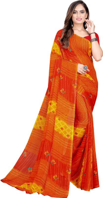Saadhvi Striped Kalamkari Georgette Saree(Orange)
