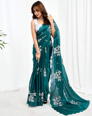 SIRIL Embellished, Embroidered Bollywood Chiffon Saree(Dark Green)