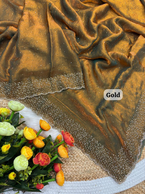 STITCH N SOLUS Embellished Bollywood Georgette Saree(Gold)