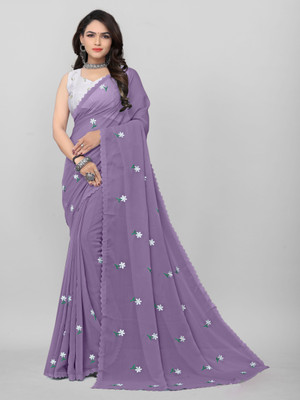 sadika Floral Print Daily Wear Georgette Saree(Purple)