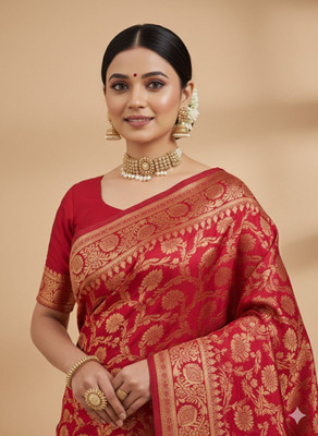 PHEASANT Woven Banarasi Jacquard, Art Silk Saree(Red)