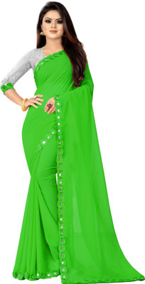radhe creation Solid/Plain Daily Wear Georgette Saree(Green)