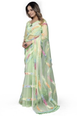 KV Fashion Embroidered Bollywood Net Saree(Light Green)