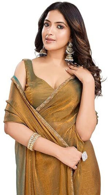 Radheshyam Enterprises Solid/Plain Bollywood Jimmy choo Saree(Gold)