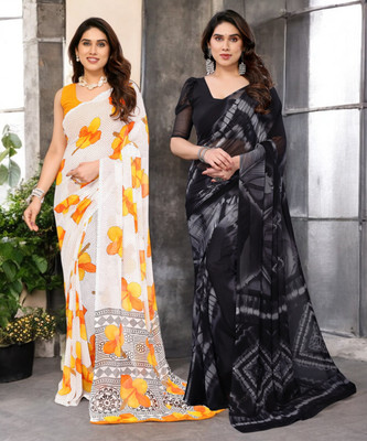 Moda Rapido Printed Bollywood Georgette Saree(Pack of 2, Multicolor)