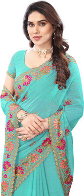 KHRITI FAB Embroidered Bollywood Georgette Saree(Light Blue)