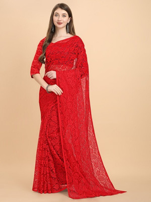 HouseOfCommon Self Design Bollywood Net Saree(Red)