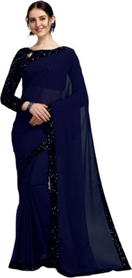 dwarkesh creation Self Design Bollywood Georgette Saree(Blue)