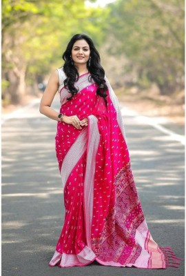 HANSIKA FASHION Floral Print Banarasi Pure Silk Saree(Pink)