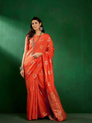 RK Creation Printed Bollywood Cotton Linen Saree(Orange)