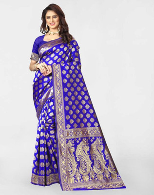 Divastri Woven, Embellished Banarasi Silk Blend, Jacquard Saree(Purple)