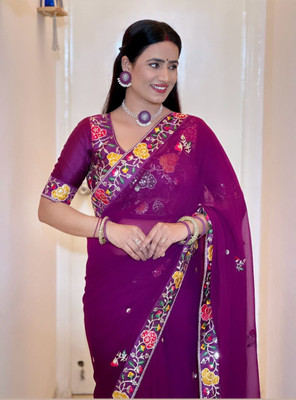 PD CLOTH VILLA Floral Print Bollywood Georgette Saree(Pack of 2, Magenta)