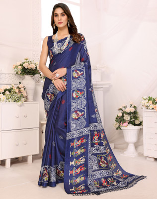 YASHIKA Printed Mysore Art Silk Saree(Blue)