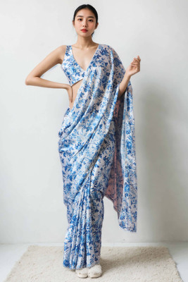 Peachmode Printed Bollywood Chiffon Saree(Dark Blue)